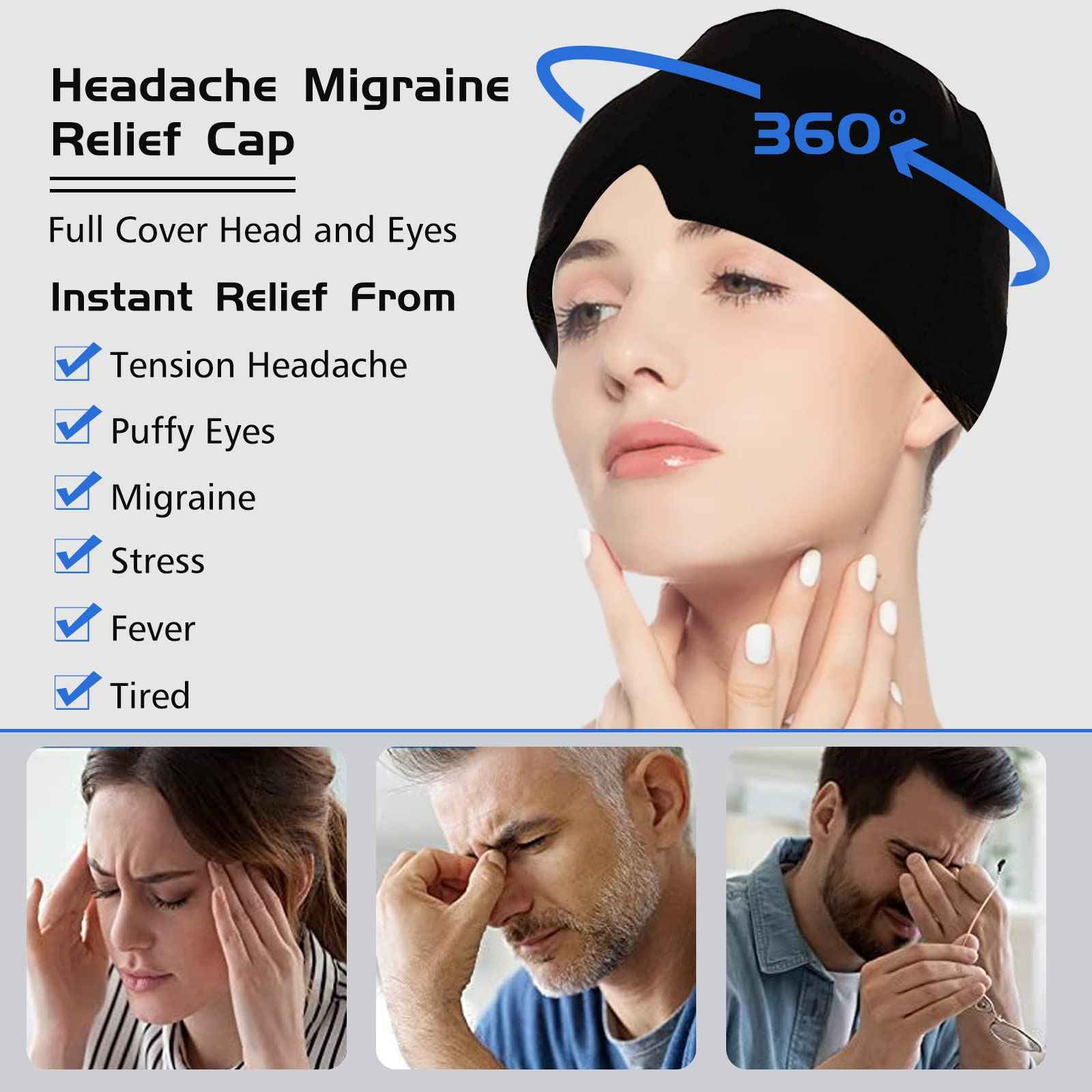 Cooling Headache Relief Cap – Ice Compress Eye & Head Mask