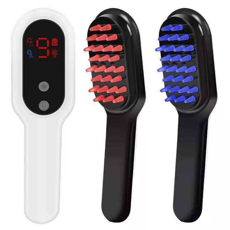 Peigne Massage Cuir Chevelu Électrique - Lumière Rouge Bleue Magnétique