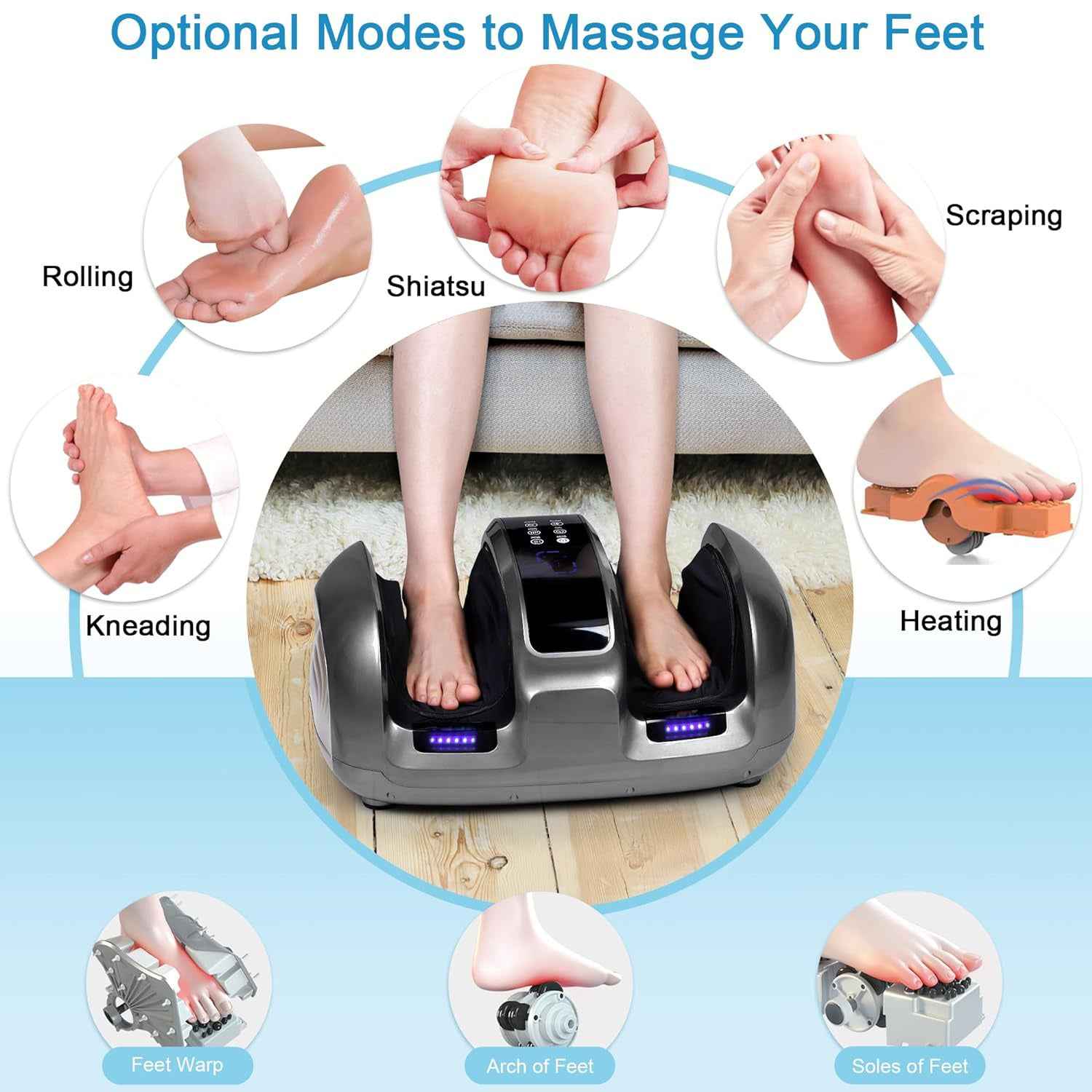 Masseur Pieds Mollets 3D Chaleur - 4 Programmes Auto & Relaxation Totale