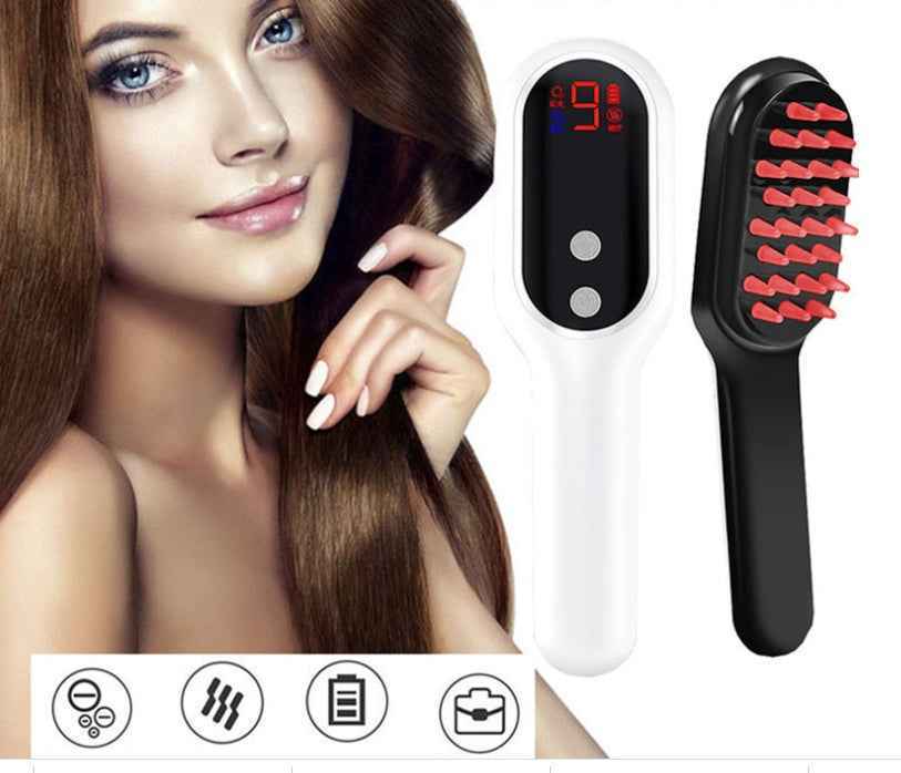 Peigne Massage Cuir Chevelu Électrique - Lumière Rouge Bleue Magnétique