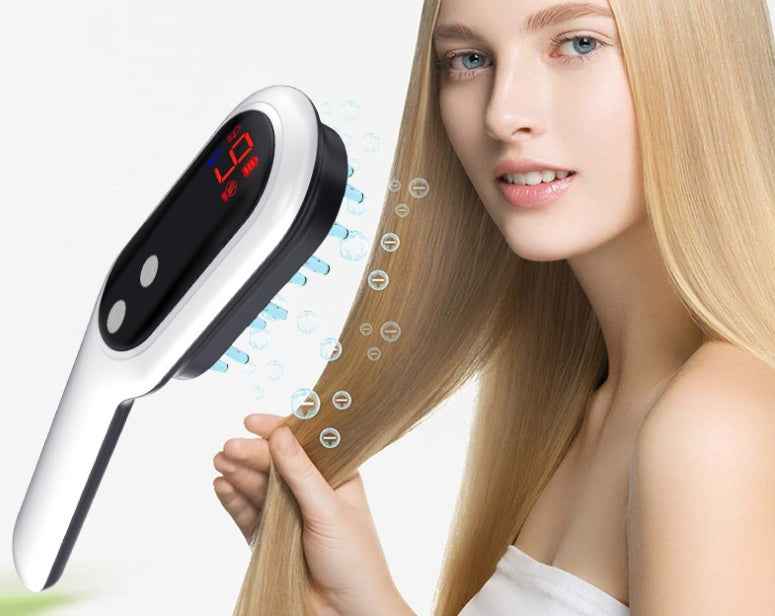 Peigne Massage Cuir Chevelu Électrique - Lumière Rouge Bleue Magnétique