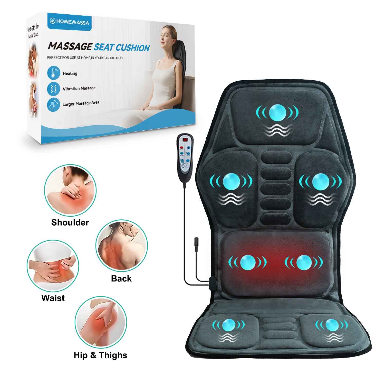 Coussin Masseur Chaleur 9 Modes - Soulage Dos Nuque Épaules Jambes