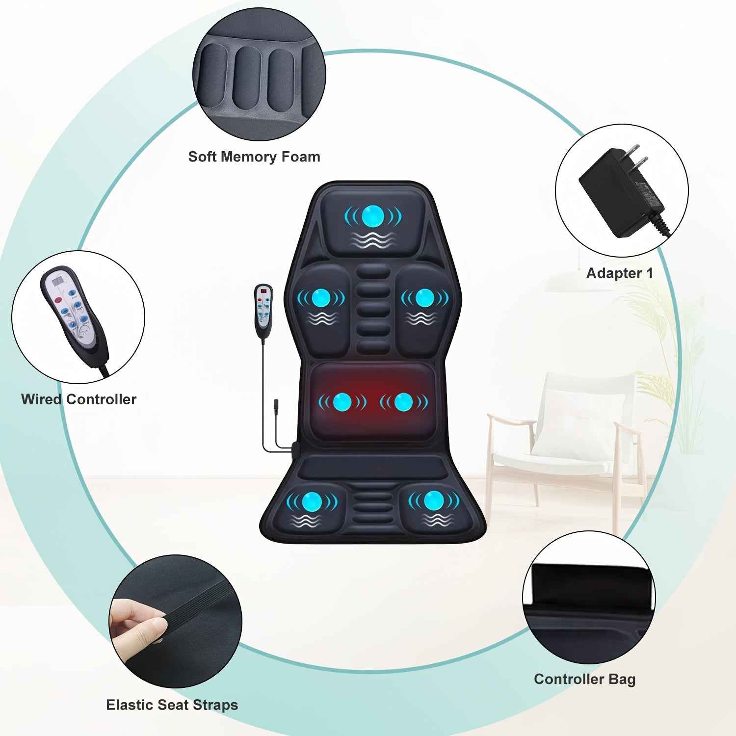 Coussin Masseur Chaleur 9 Modes - Soulage Dos Nuque Épaules Jambes